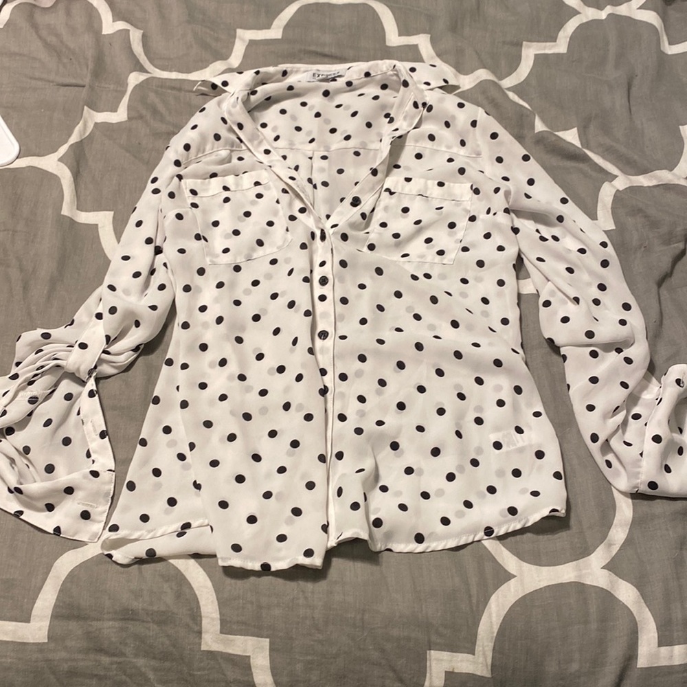 Express Size XS Black and White Polka Dot The Portfolio Shirt